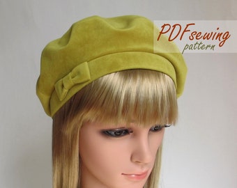 Women Beret Hat Sewing pattern Tutorial Download pattern DIY Tam Beret template S, M, L  sizes