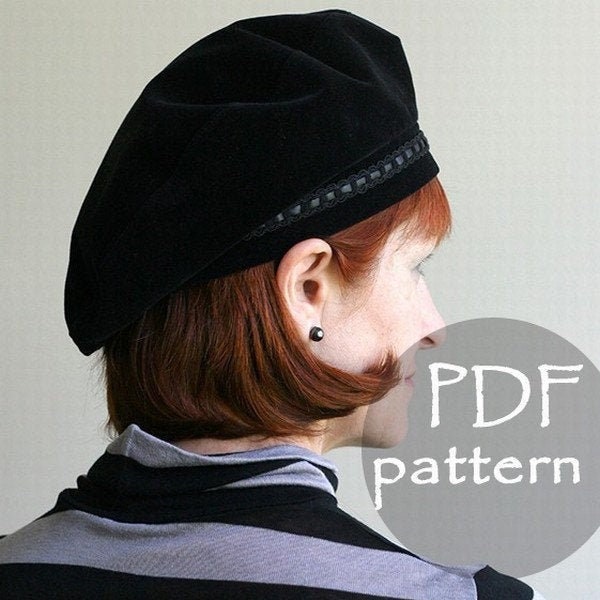Women Beret Hat Sewing pattern Tutorial Download PDF Easy hat pattern S, M, L  sizes