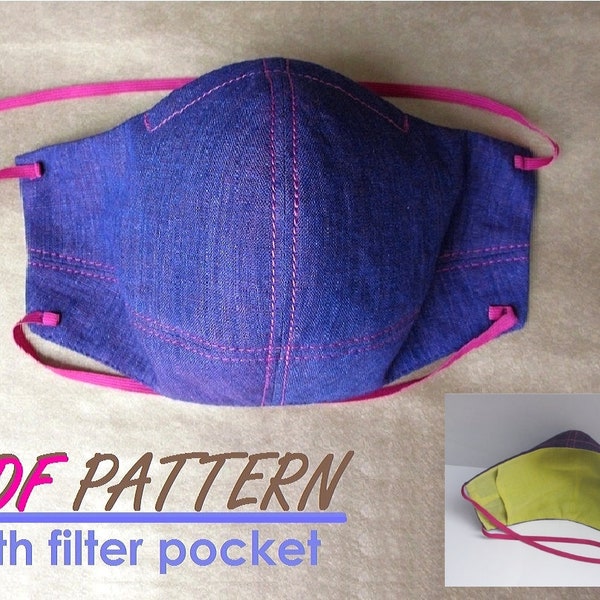 Face mask sewing pattern PDF Filter pocket Reusable mask  Tutorial, Most adult sizes