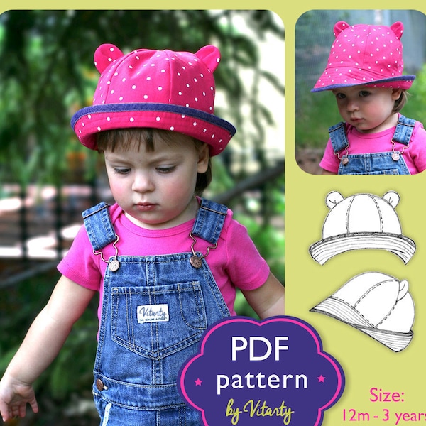 Kids Sun Hat PDF Sewing Pattern, Summer bucket hat Baby/Toddler pattern 12 m to 3 years