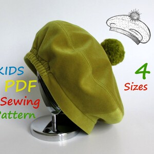 Modèle de béret pour filles, tutoriel de couture de chapeau pour enfants PDF, accessoires photo, tailles bébé/tout-petit/enfant image 1