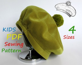 Girls beret pattern, Kids Hat Sewing tutorial PDF, Photo props, Baby/Toddler/Child sizes