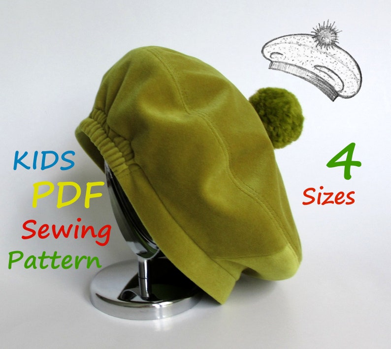 Modèle de béret pour filles, tutoriel de couture de chapeau pour enfants PDF, accessoires photo, tailles bébé/tout-petit/enfant image 1