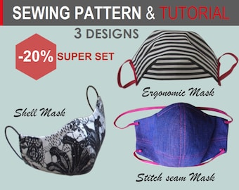 Reusable mask pattern Fitted Face mask download Cloth mask pattern 3 Different Designs