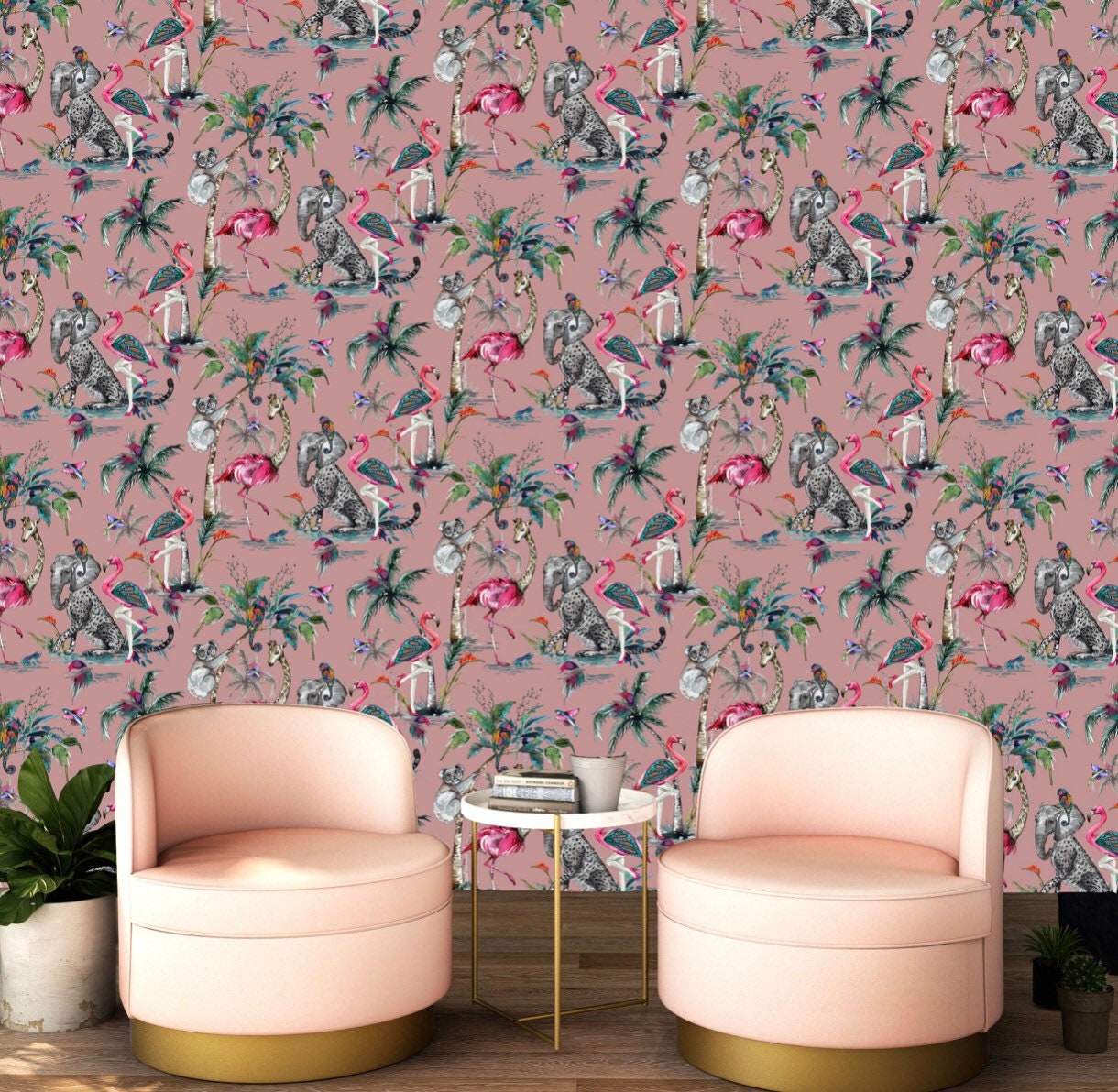 anthropologie-havenview-mural-wallpaper-dining-room-pink-green-preppy-historic-home-grandmillennial  - The Glam Pad