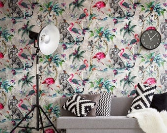 Muck N Brass ChiMiracle luxury wallpaper | home decor | mythical botanical garden design - Grey