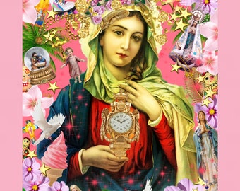 Mary's enorme klok pop art religieuze religie print kunst aan de muur foto