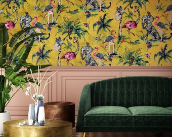 Muck N Brass ChiMiracle luxury wallpaper | home decor | mythical botanical garden design - Mustard