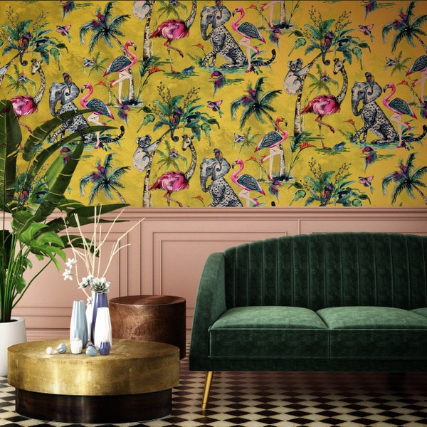 Muck N Brass ChiMiracle luxury wallpaper | home decor | mythical botanical garden design - Mustard