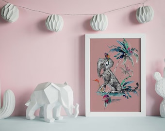 Chimiracle Roze Olifant Print · Kunst aan de muur · Abstracte Kunst Print · Modern · Maximalist Decor · A5 A4 A3 · Aquarel schilderen