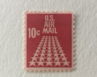 10 Air Mail Stars 10c US postage stamps - Vintage 1968 - Red 50 stars airmail - unused