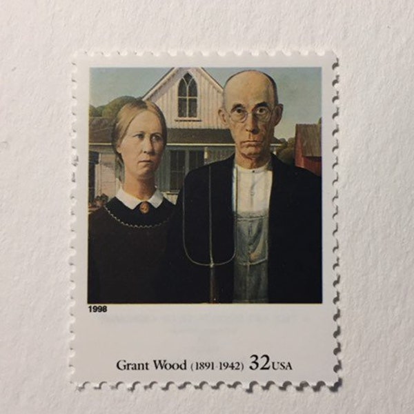 5 Grant Wood 32c US postage stamps unused - Vintage 1997 - Four Centuries of American Art - American Gothic