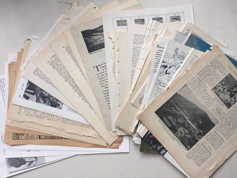 Junk journal smash book assemblage mixed media paper table prop Vintage Book Page Bundle 100 pages
