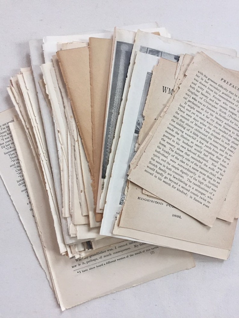 Junk journal smash book assemblage mixed media paper table prop Vintage Book Page Bundle 100 pages