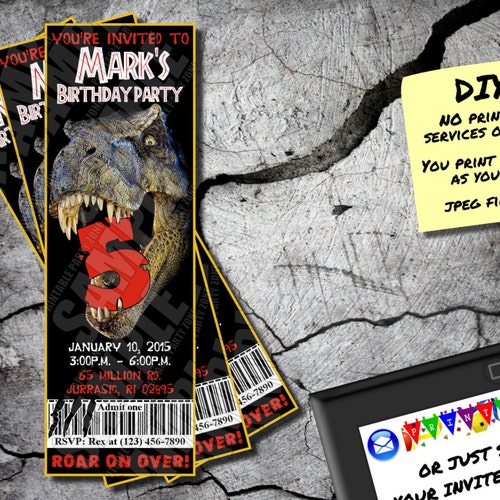 JURASSIC PARK INVITE Printable Birthday Ticket. Emailable - Etsy
