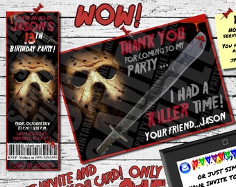 FRIDAY THE 13TH inspired Birthday ticket Invitation And Thank You Card, Printable Invite or Online Use, Awesome For Any Party!!!!