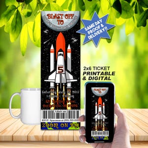 SPACE SHUTTLE Ticket Invitation, Printable Birthday Ticket Or Online Use Invite, Cool Space Rocket Ship!!!