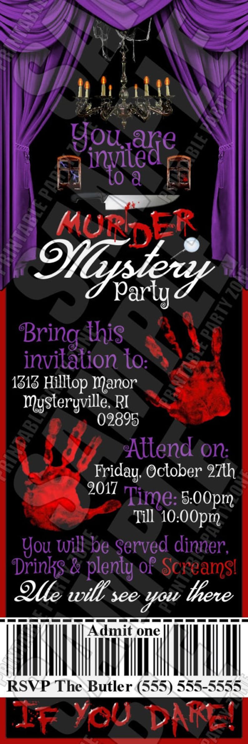 MURDER MYSTERY PARTY Printable Ticket Emailable Invite - Etsy