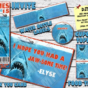 SHARK BIRTHDAY Package! Invite-Food Tents-Cupcake Toppers-Thank You Card & Water Bottle Labels! DIY Printable-Full Party Supplies!!!