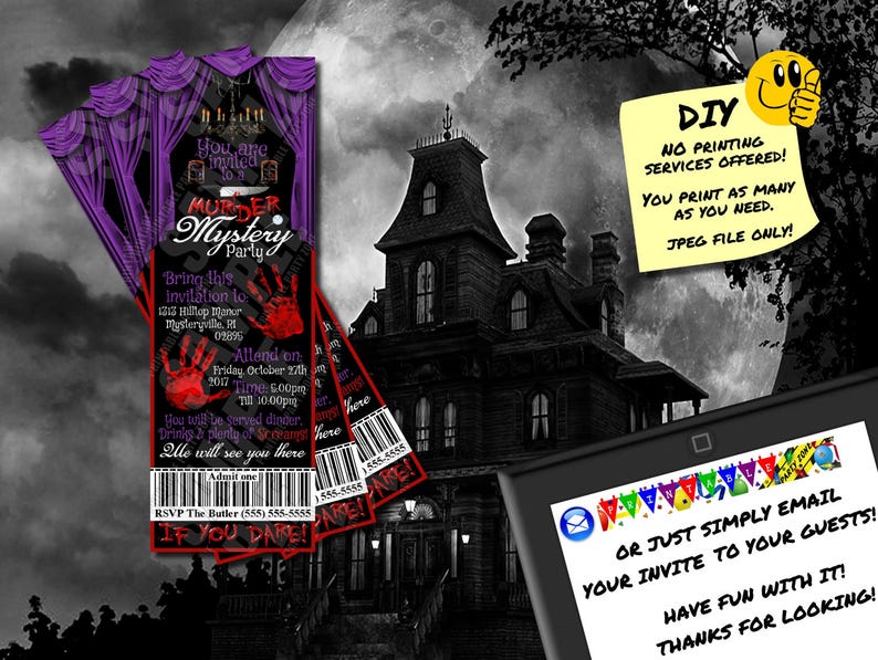 MURDER MYSTERY PARTY Printable Ticket Emailable Invite - Etsy