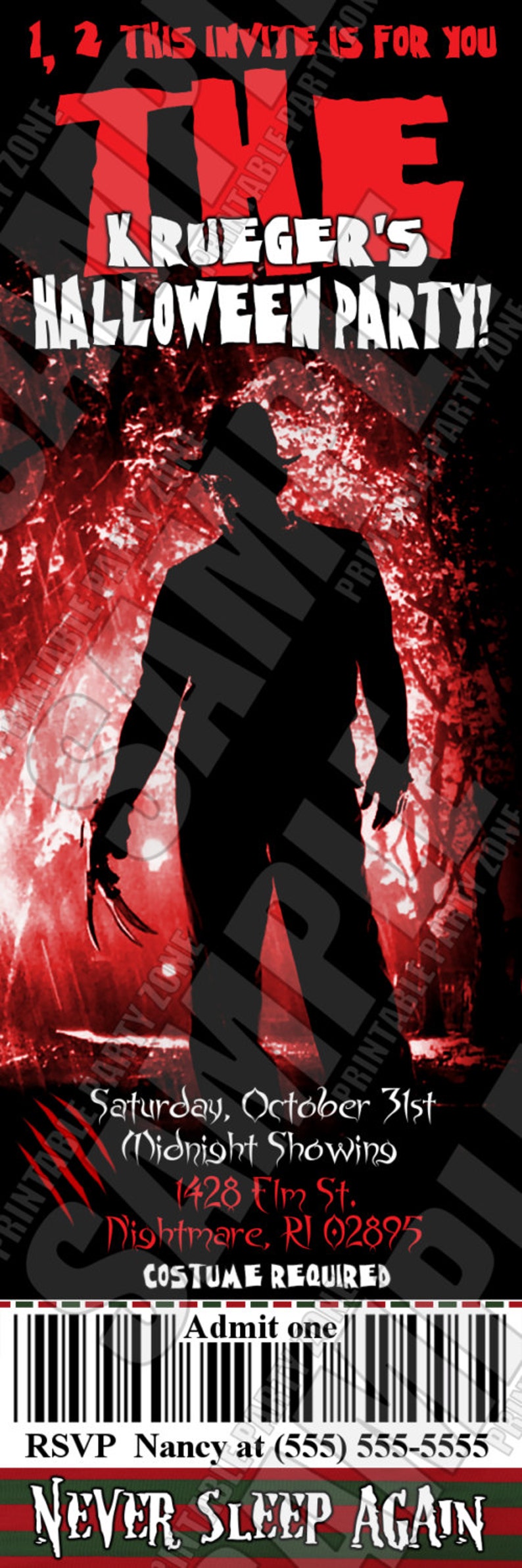 HALLOWEEN TICKET INVITATIONS Horror Movie Printable Invite. | Etsy