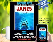 SHARK INVITE, JAWS style Printable Invitation or Online Use, Personalized For Your Party, Poster Style Look, Surprise Party, Scary Cool!!!