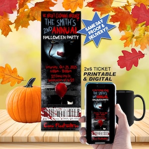 Invitation de billet de CLOWN EFFRAYANT, faire-part d'Halloween ou d'anniversaire, imprimable DIY, personnalisable pour votre fête, effrayant !!!