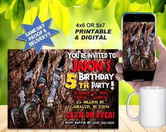 JURASSIC PARK RAPTOR Inspired Birthday Invitation - Printable Invite or Online Use - Cool Dinosaur Invitation!!!