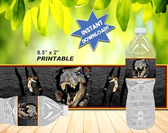 JURASSIC DINOSAUR Water Bottle Wrappers/Labels, DIY Printable File, Cool For Summer Birthday Parties! Check my shop for everything matching!