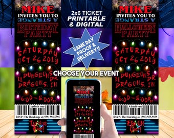 STRANGER THINGS Inspired Birthday Or Halloween Ticket Invitation, Printable Invite or Digital Use, Personalized For Your Party!!!