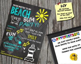 BEACH PARTY CHALKBOARD Invitation, Printable Invite, Emailable Invite (Evite)