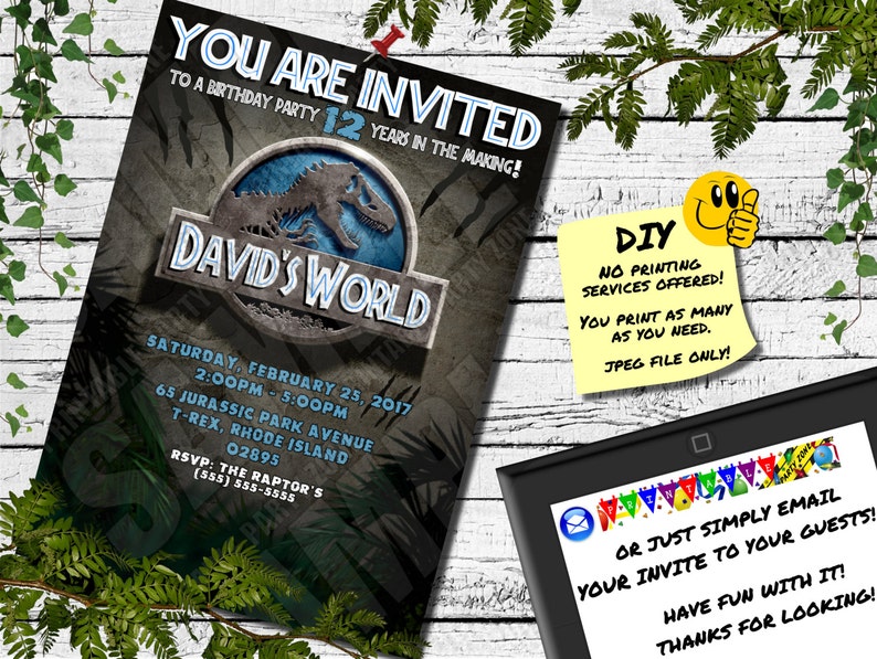 JURASSIC PARK INSPIRED Printable Birthday Invite. Emailable - Etsy
