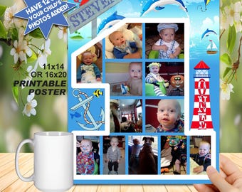 FIRST BIRTHDAY, 12 Month Collage Poster, Have Your 12 Photos Added, Number One (16x20 or 11x14 sizes) DIY Printing, Very Cute Milestone!