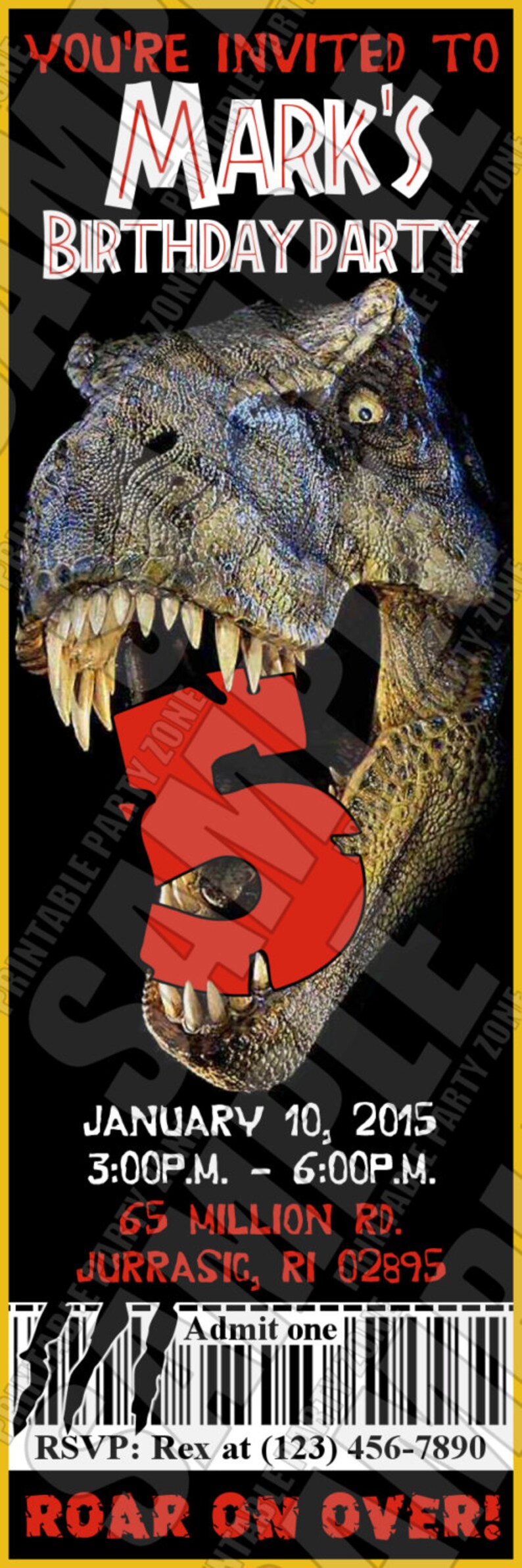 JURASSIC PARK INVITE Printable Birthday Ticket. Emailable - Etsy