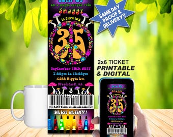 60's PARTY INVITATION ticket - DIY Printable or Online Use - Trippy Cool Man!!!