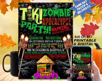 TIKI ZOMBIE APOCALYPSE Party Invitation, Printable Invite or Online Use, Awesome For A Summer or Halloween Party!!!