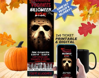 FRIDAY THE 13TH inspired Halloween Ticket Invitation, Printable Invite Or Digital Use, Awesome For Halloween!!!