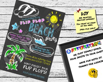 FLIP FLOP BEACH Party Chalkboard Invitation, Printable Invite, Emailable Invite (Evite)