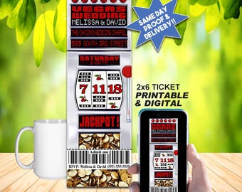 CASINO WEDDING Ticket Invitation - Slot Machine - DIY Printable Invite or Online Use - Awesome Vegas Wedding!!!