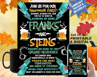 FRANKS and STEINS Halloween Party Invitation, DIY Printable Invite or Online Use, Wicked Cool Invitation!!!