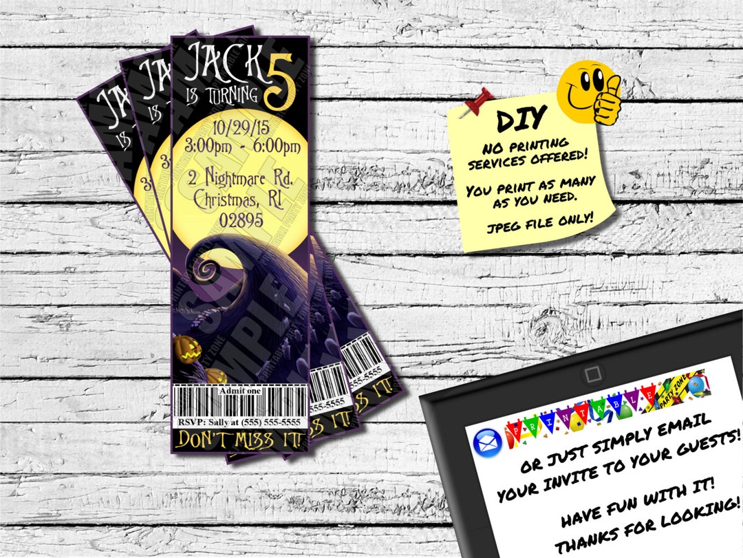THE NIGHTMARE BEFORE Christmas Inspired Ticket Invitation, Printable ...