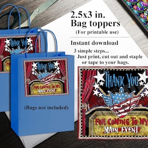 Topper para bolsa de luta livre - Cartão de agradecimento, Toppers para bolsa para impressão, legais para todas as festas!!! (Confira na minha loja o convite correspondente!)