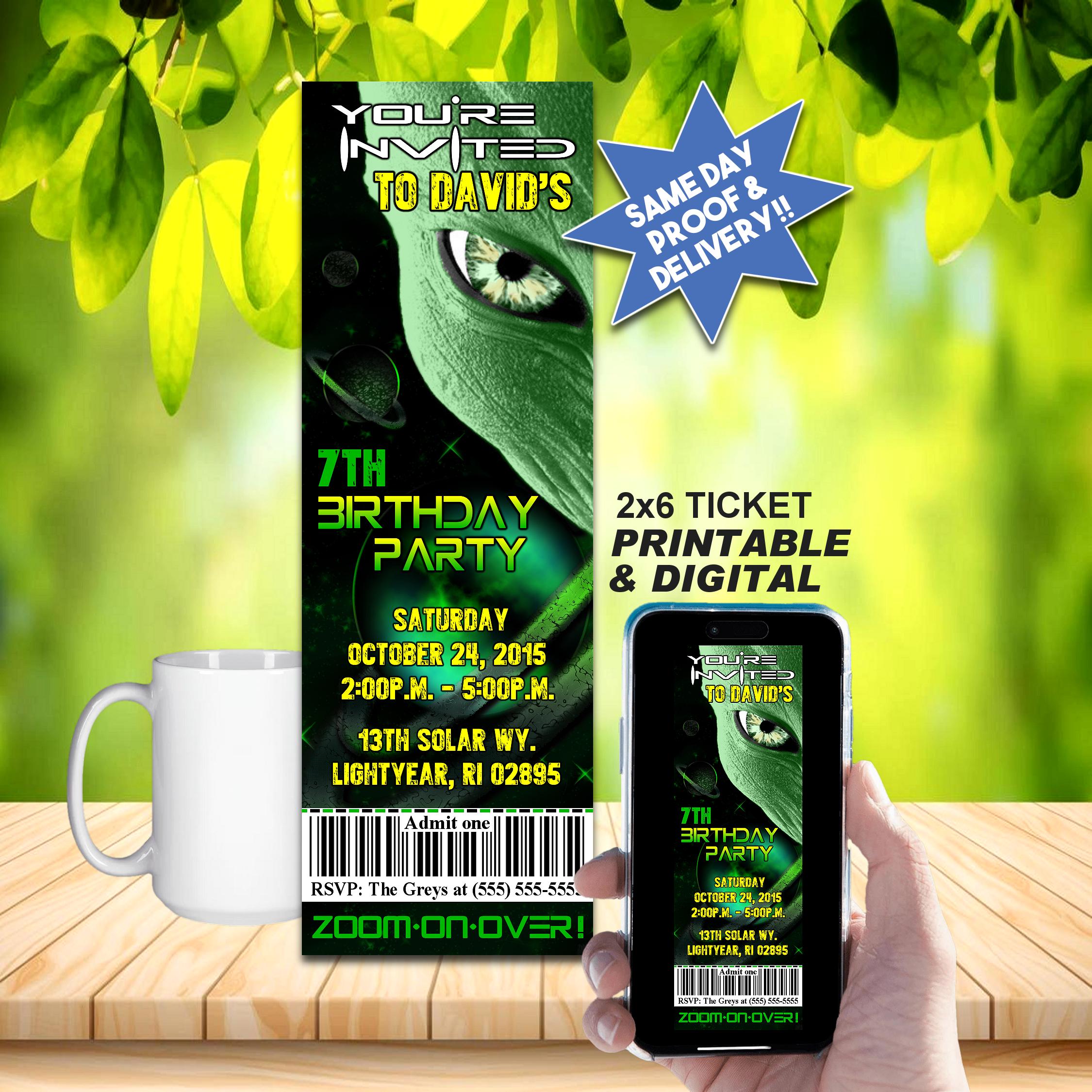 ALIEN BIRTHDAY PARTY Ticket Invitation - Printable Invite or Online Use - Out Of This World!!!