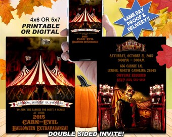 EVIL CARNIVAL INVITATION, Printable Invite or digital use, Wicked Creepy Invite!!!