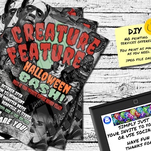 VINTAGE HALLOWEEN BASH Invitation - Printable Invite or online invite - Classic Horror Movie Villains!!!