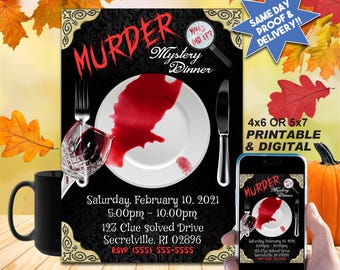 MURDER MYSTERY DINNER, Printable Invitation or Online use, Mysterious and Fun!!!