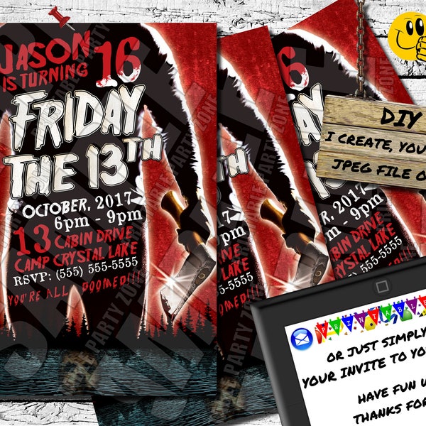 FRIDAY THE 13TH inspired Birthday Invitation, Printable Invite or online invite (Evite), Awesome For Halloween or Birthday!!