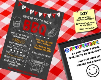 BBQ Party Chalkboard Invitation - Printable Invite or Online Use - Family Reunion or Get Together!!