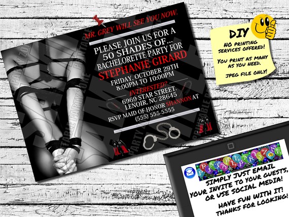 50 Shades Inspired Bachelorette Party Invitation Printable Etsy