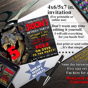 Invito di compleanno ispirato a JURASSIC PARK, stampabile o da usare online, fantastico invito a tema dinosauro! (Il mio negozio ha decorazioni e biglietti Ty abbinati)